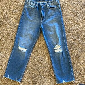 Just Black Ankle Jeans in Dark Blue with Ripped Knees